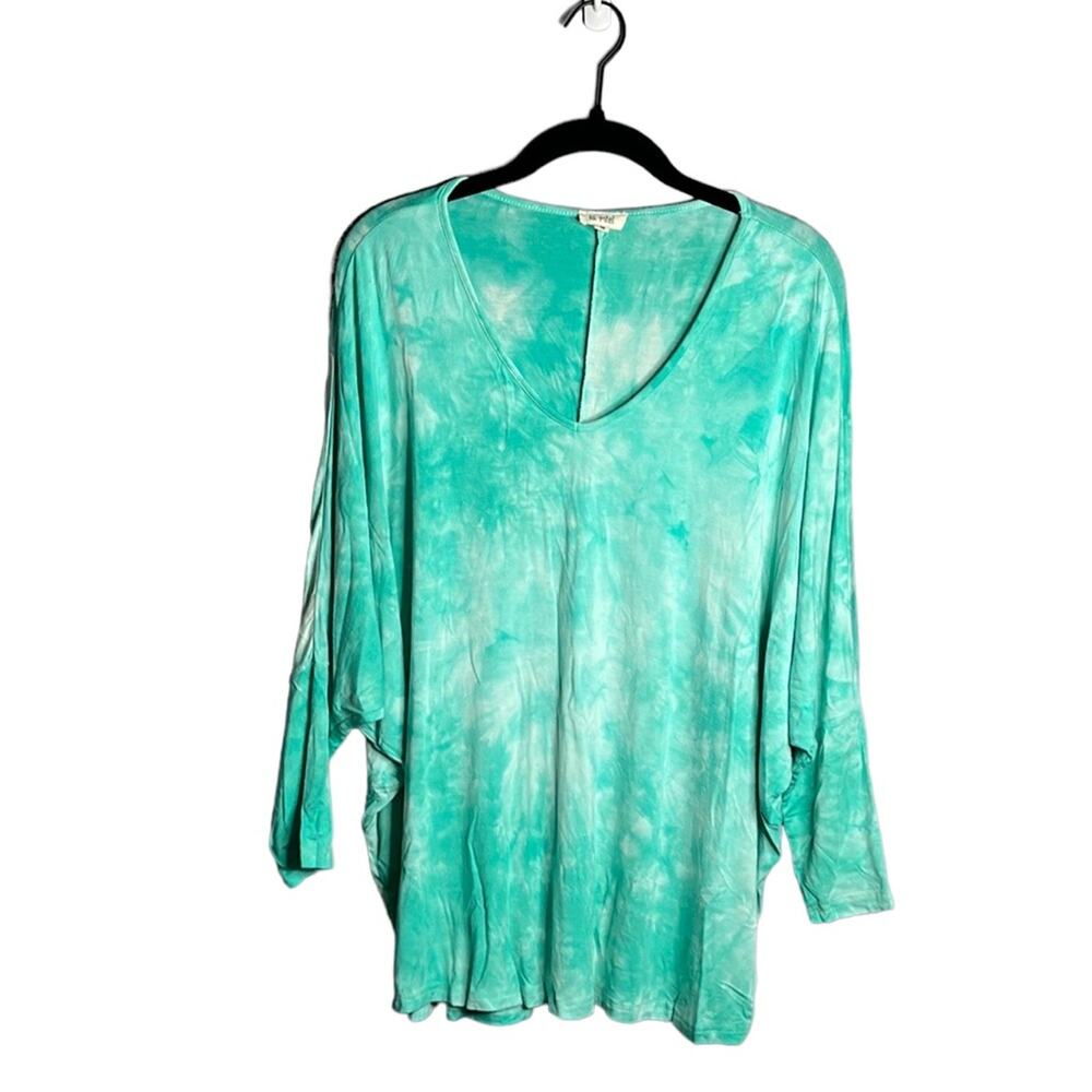 La Miel Teal Tie Dye Scoop Neckline Dolman Sleeve Top Medium